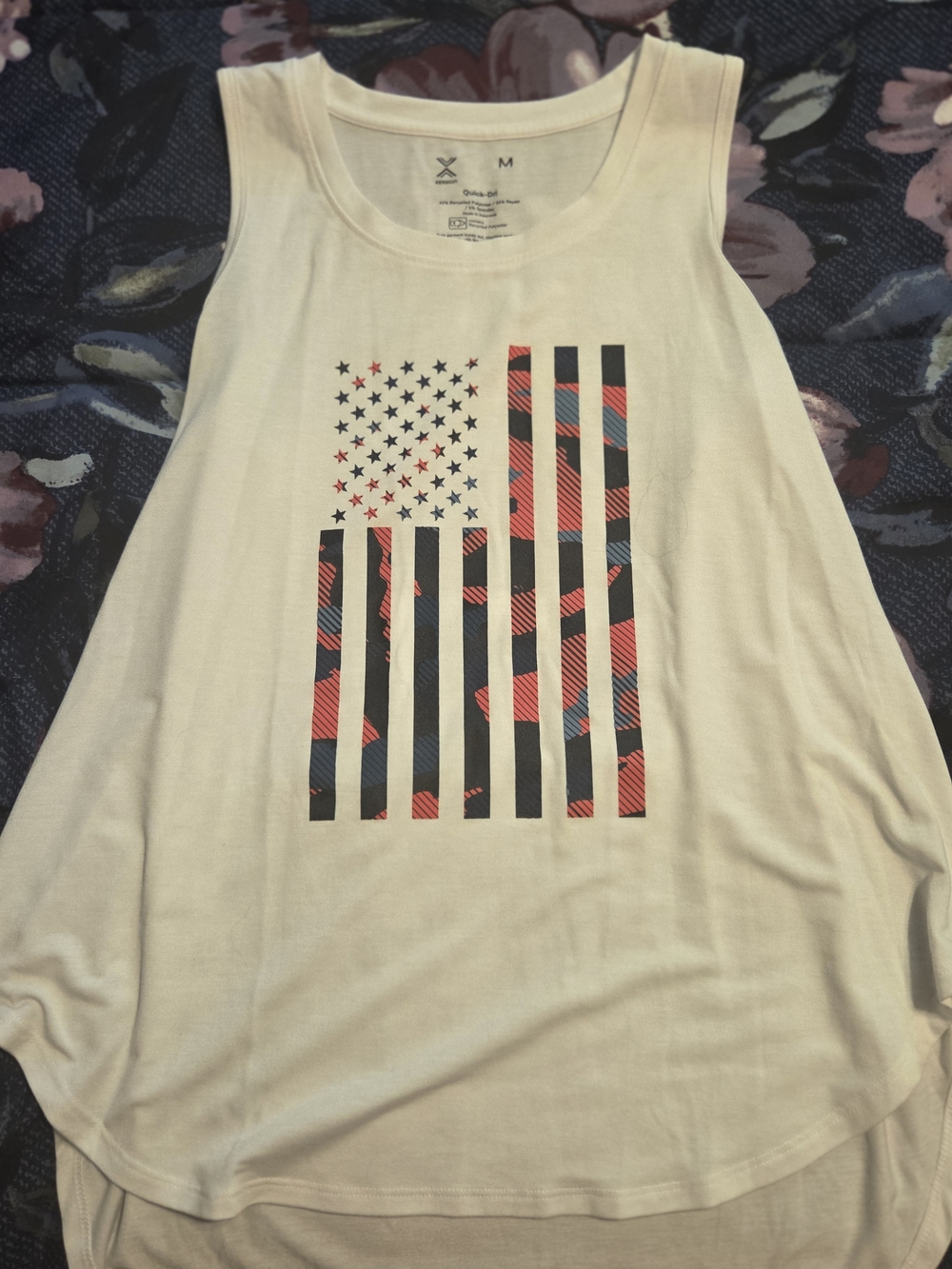 Womens Cream Graphic Tank Top with Flag Print